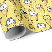 Kawaii Ice Cream Animals Wrapping Paper Geschenkpapier (Rolleneckpunkt)