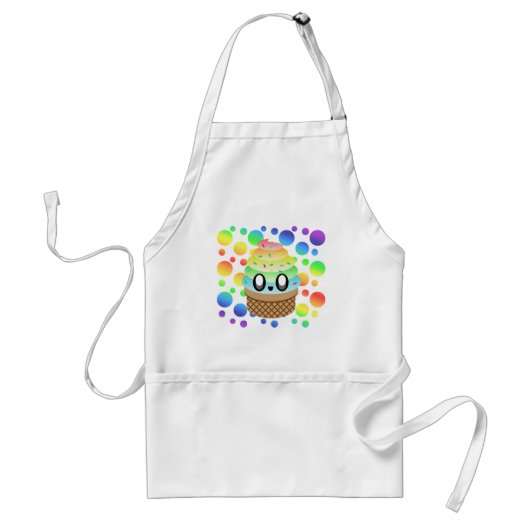 Kawaii Ice Cream Cone Rainbow Dots Schürze (Vorne)