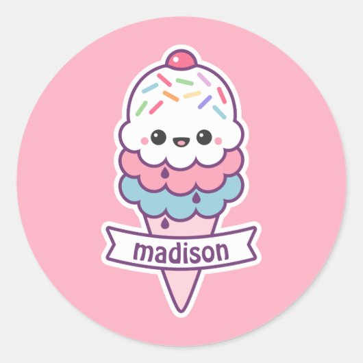 Kawaii Ice Cream Cone Runder Aufkleber (Vorderseite)