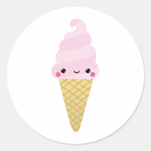 Kawaii Ice Cream Cone Runder Aufkleber (Vorderseite)
