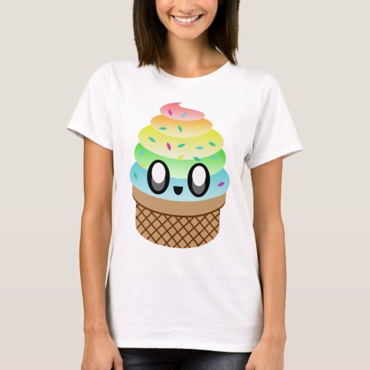 Kawaii Ice Cream Rainbow Cone T-Shirt (Vorderseite)
