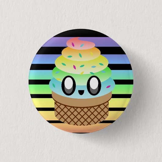 KAWAII ICE CREAM RAINBOW STRIPES BUTTON (Vorderseite)