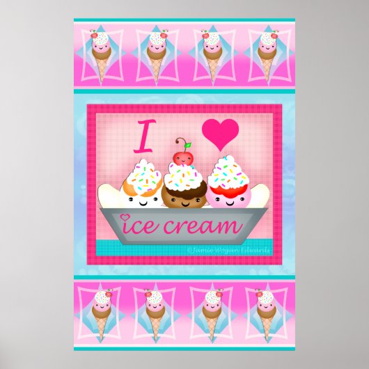 Kawaii Ice Cream Sundae Liebe Kunst, Dichtung und  Poster (Vorne)