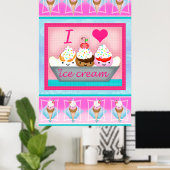 Kawaii Ice Cream Sundae Liebe Kunst, Dichtung und  Poster (Heimbüro)