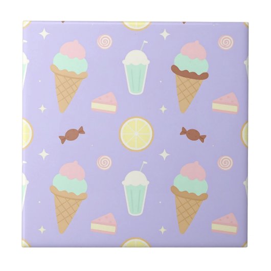 Kawaii Ice Cream Sweets Pattern Fliese (Vorderseite)