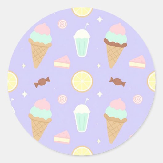 Kawaii Ice Cream Sweets Pattern Runder Aufkleber (Vorderseite)