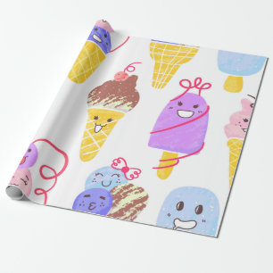 Kawaii Ice Creams Muster, Kawaii Character Ice Cr Geschenkpapier