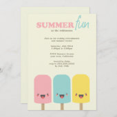 Kawaii Ice Lolly Trio Summer Party Einladungen (Vorne/Hinten)