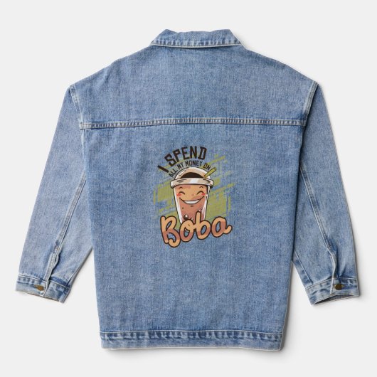 Kawaii Ich gebe mein ganzes Geld für Boba aus Jeansjacke (Rückseite)