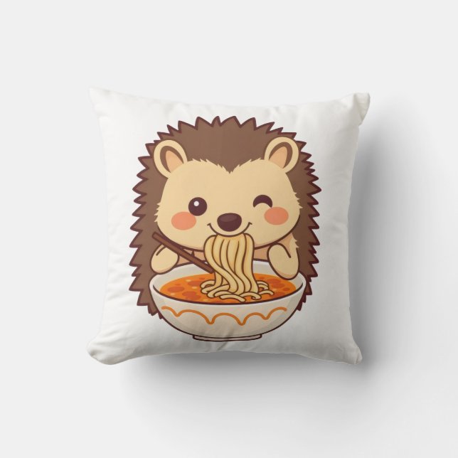 Kawaii-Igel mit Ramen – Niedliches Foodie Kissen (Vorderseite)