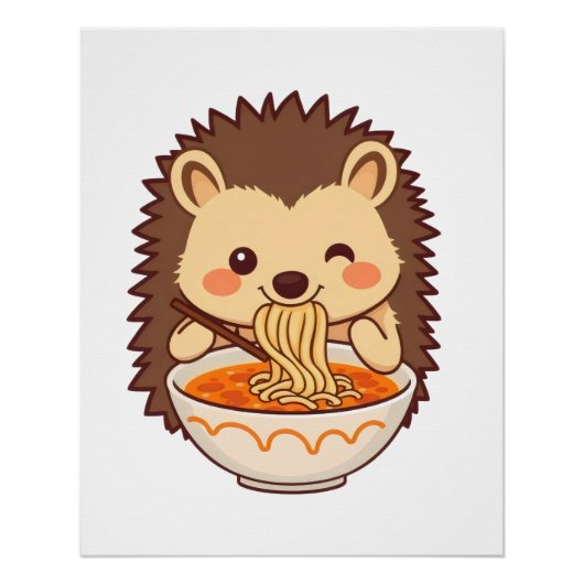 Kawaii-Igel mit Ramen – Niedliches Foodie Poster (Vorderseite)