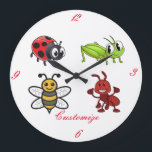 Kawaii Insects Thunder_Cove Große Wanduhr<br><div class="desc">Kawaii Insekten,  Ladybug,  rote Ameise,  grüner Grasshopper und Honigbiene zu personalisieren,  indem Sie Ihren Namen ändern.</div>