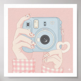 Kawaii Instant Camera & Floral Nails Poster
