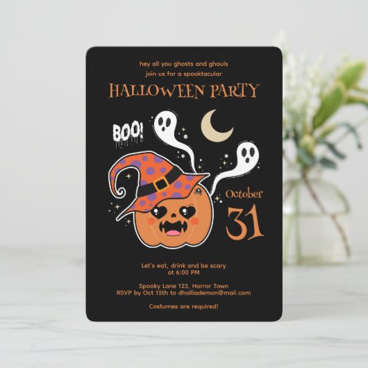 Kawaii Jack O' Lantern Creepy Niedlich Einladung (Stehend Vorderseite)