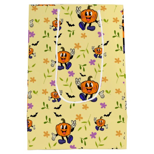 Kawaii Jack-o’-Lantern with Flowers and Bats Mittlere Geschenktüte (Rückseite)