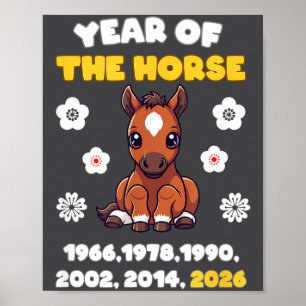 Kawaii Jahr des Pferdes Chinesisches Sternzeichen Poster