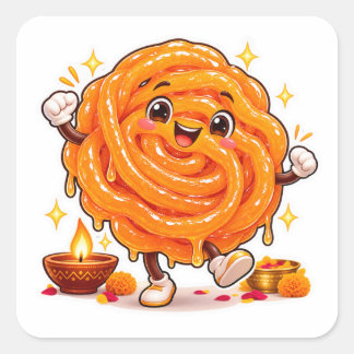Kawaii Jalebi Aufkleber, Süße indische Süßigkeit D Quadratischer Aufkleber
