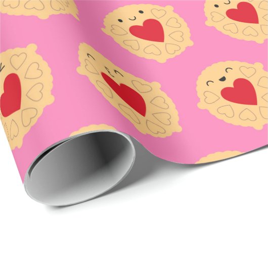 Kawaii Jammie Dodger Biscuits Geschenkpapier (Rolleneckpunkt)