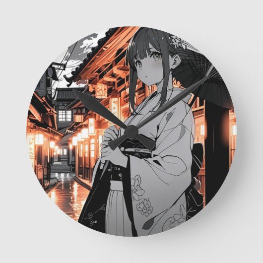 KAWAII Japanese Girl clock Runde Wanduhr (Vorderseite)