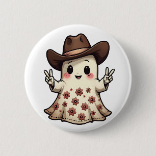 Kawaii Japanese Pastel Cowboy Ghost Halloween Button