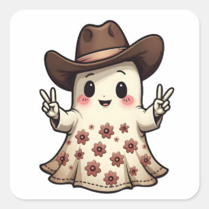 Kawaii Japanese Pastel Cowboy Ghost Halloween Quadratischer Aufkleber