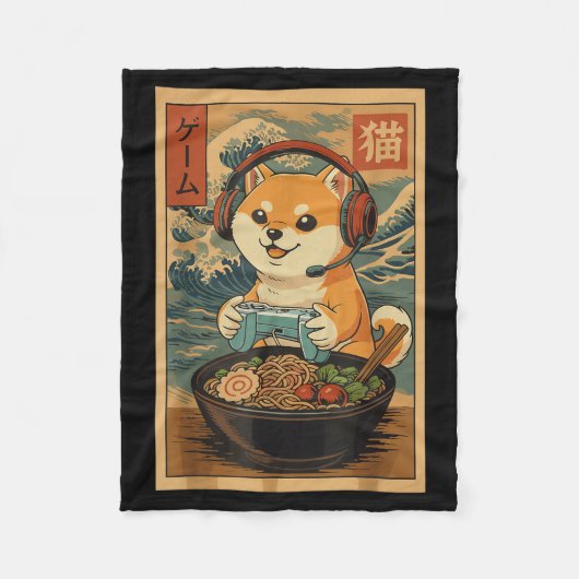Kawaii Japanese Ramen Dog Retro Gaming Shirts For Fleecedecke (Vorderseite)
