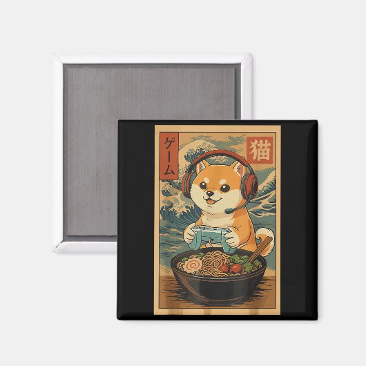 Kawaii Japanese Ramen Dog Retro Gaming Shirts For Magnet (Vorderseite/Rückseite)
