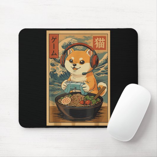 Kawaii Japanese Ramen Dog Retro Gaming Shirts For Mousepad (Mit Mouse)