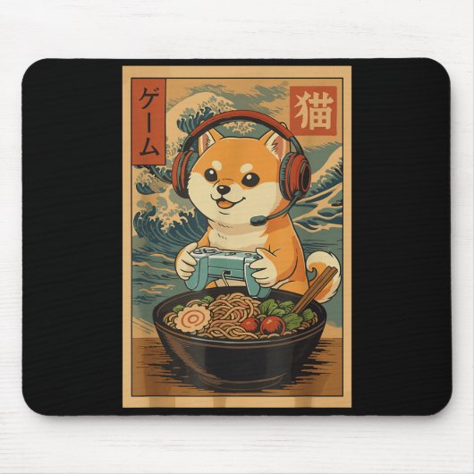 Kawaii Japanese Ramen Dog Retro Gaming Shirts For Mousepad (Vorne)