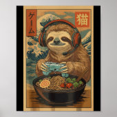 Kawaii Japanese Ramen Sloth Retro Gaming Shirts Fo Poster (Vorne)