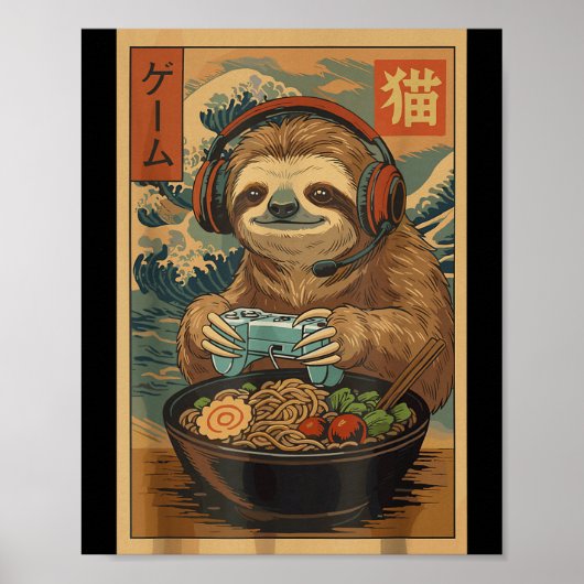 Kawaii Japanese Ramen Sloth Retro Gaming Shirts Fo Poster (Vorne)