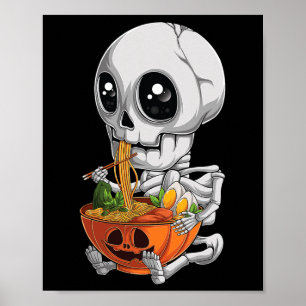 Kawaii Japanisch Anime Skeleton Halloween Ramen Fo Poster