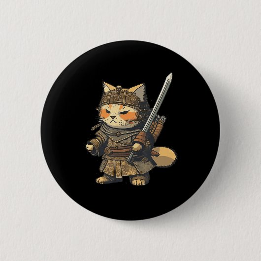 Kawaii Japanisch Style Samurai Cat Anime Button (Vorderseite)