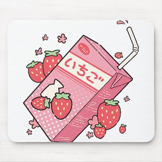 Kawaii Japanische Strawberry Juice Box Mousepad (Vorne)