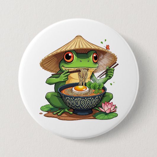 Kawaii Japanischer Ästhetischer Frosch Noodles Button (Vorderseite)