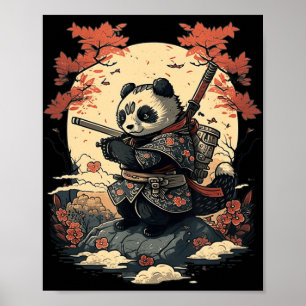 Kawaii Japanischer Stil Samurai Anime Panda Poster