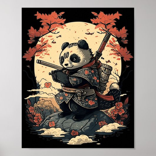 Kawaii Japanischer Stil Samurai Anime Panda Poster (Vorne)