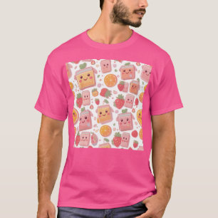 Kawaii Juice Box Muster Niedliche Erdbeeren Orang T-Shirt