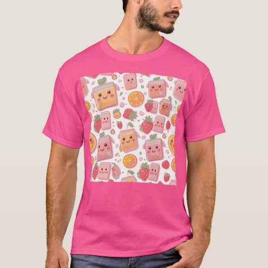 Kawaii Juice Box Muster Niedliche Erdbeeren Orang T-Shirt (Vorderseite)