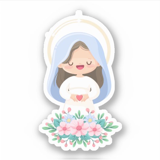 Kawaii Jungfrau Mary Sacred Heart Sticker (Vorderseite)