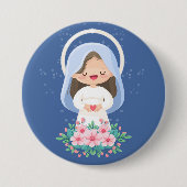 Kawaii Jungfrau Mary with Heart - Dark Blue Button (Vorderseite)