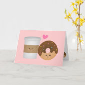 Kawaii Kaffee und Donut in Liebe, perfekt paarweis Karte (Gelbe Blume)