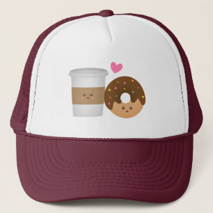 Kawaii-Kaffee und Donut verliebt Perfektes Paar Truckerkappe