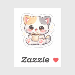 Kawaii-Kaffeekatzen-Rechteckaufkleber – Süße Katze Aufkleber