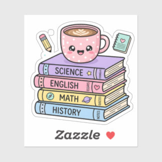 Kawaii-Kaffeetasse und Studienbücher Aufkleber