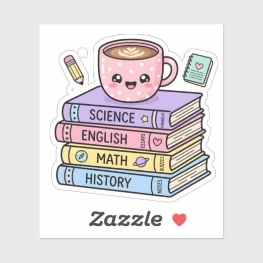 Kawaii-Kaffeetasse und Studienbücher Aufkleber (Blatt)