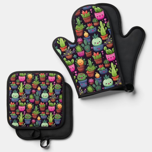 Kawaii Kaktus Ofenhandschuh Set (Vorderseite/Rückseite)