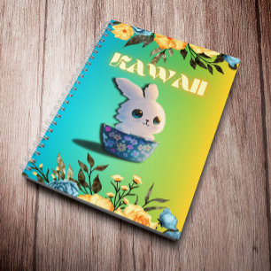 Kawaii Kaninchen in einer Schüssel mit Blume dekor Notizblock