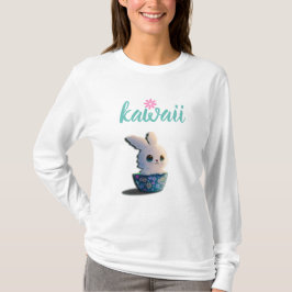 Kawaii Kaninchen in einer Schüssel mit Blume dekor T-Shirt