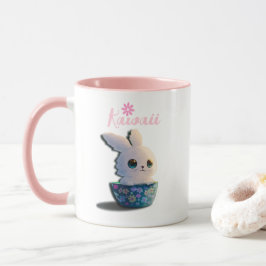 Kawaii Kaninchen in einer Schüssel mit Blume dekor Tasse